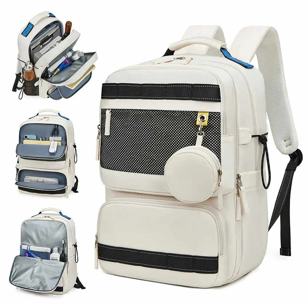 2287 Men's Travel Backpack Nylon Dual Shoulders Bag Large Laptop Bag - Beige 2287 Men's Travel Backpack Nylon Dual Shoulders Bag Large Laptop Bag - Beige